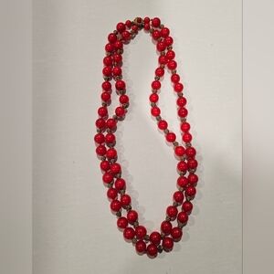 Vintage Vogue Red And Gold Beaded Necklace